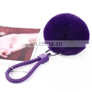 Pu Leather Rope 8cm Pom Pom Keychain Logo Printed Avalibale thumbnail-3