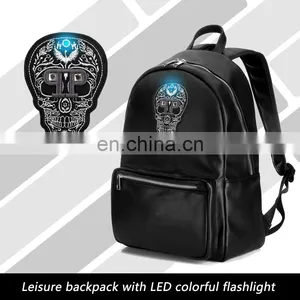 LED Flashlight PU Leather Soft Backpack School Bags for Teenagers thumbnail-1