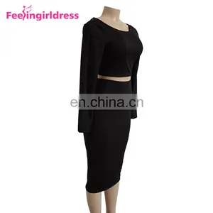 Fashion Long Sleeve Tops Black Backless Midi Bodycon Sexy Women Party Dress thumbnail-6