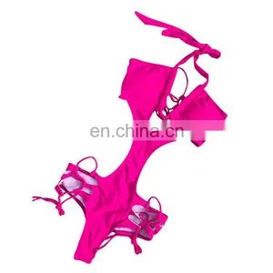 Custom Made India Women Rose Red Sexy Halter Neck One Piece Bikini thumbnail-3
