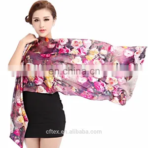 Chinese Large Flowers Women and Girls Silk Scraf thumbnail-1