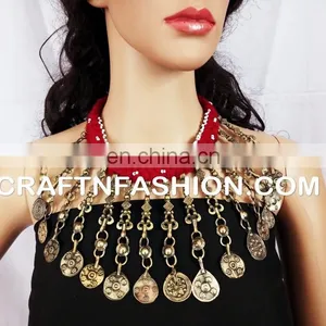 Old Gypsy Afghan Jewelry, Belly Dance Old Costuming Pendant, Boho Style Nomadic Jewelry thumbnail-1