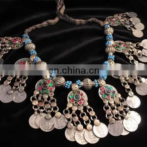 Afghan Kuchi Necklace- Tribal Necklace - Afghan Jewelry - Antique Afghan Necklace - Belly Dance Coin Necklace Set - Hippie Set thumbnail-1