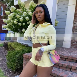 Women's Autumn 2 Piece, Shorts Sets Hooded Crop Tops Two Piece Track Sets 2020 Fashion Women Outfit Fitted Two Piece Set/ thumbnail-5