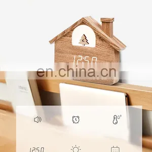 House Styling LED Light Christmas Home Decorate Temperature Humidity Display LED Alarm Clock WIth Voice Control thumbnail-4