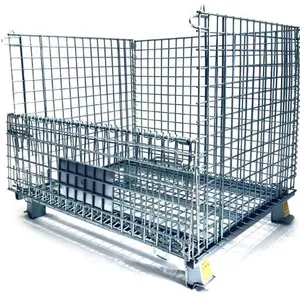Folding Zinc Coated Warehouse Steel Mesh Storage Cage Stillage thumbnail-1