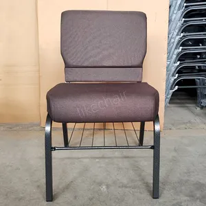 Wholesale Best Price Theater Interlocking Theater Fabric Padded Stackable Church Chairs With Large Bookrack thumbnail-5