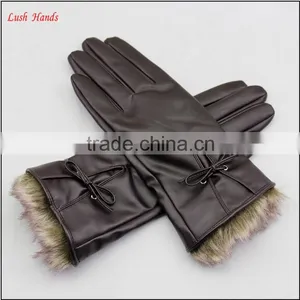 Ladies Brown pu Leather Hand Gloves With Fake Fur thumbnail-5