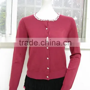 Beaded Long Sleeve Knitted Lady Sweater Cardigan thumbnail-1