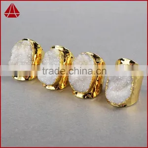 High Quality White Agate Druzy Stone Jewelry Cuprum Rings Coated Druzy Cuff Rings thumbnail-5