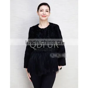 QD80711 Ladies Winter Warm Karakul Sheep Fur With Fox Fur Jacket thumbnail-1