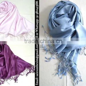 Satin Weave Pure Silk Shawl and Scarf in Wide Range of Colors... thumbnail-1
