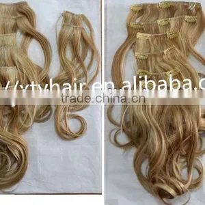 Hot Sale Beautiful Blonde Color 8pc Clip in Extension 100% Japanese Synthetic Blonde Curly Virgin Hair Piece for European Women thumbnail-1