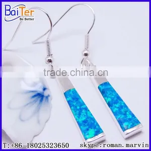 Fashion Created Gemstone 925 Sterling Silver Blue Fire Opal Stud Earring thumbnail-4