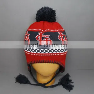 POMPOM KNITTED JACQUARD EARFLAP HAT thumbnail-1