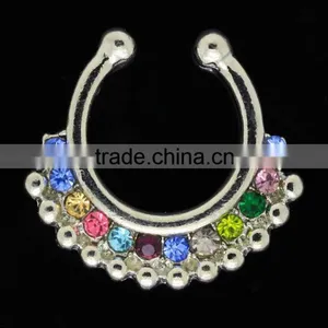Fake Septum Mixed Color Crystal Nose Ring Non Piercing thumbnail-1