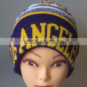 Stripe Jacquard Knitted Beanie Hat With Pom Pom,beanie Hats With Top Ball thumbnail-1
