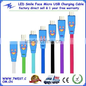 Wholesale Colorful LED Light Smile Face Micro USB Cable Sync Data Charge for Android Smart Phone thumbnail-1