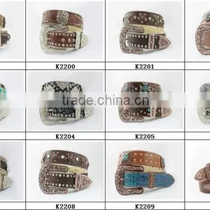 2015 New Design Western Rhinestone Leather Belt With Square Conshos With Crystals thumbnail-2