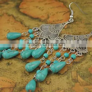2016 Fashion New Bohemia Bead Pendant Gypsy Style Turquoise Tassel Long Dangle Earrings thumbnail-4