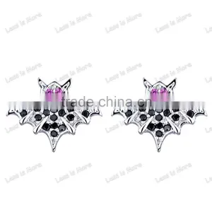 Fashion Vampire Black CZ Bat Stud Earrings thumbnail-1