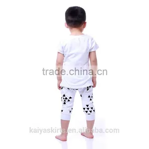 2016 Kaiya Solid Cotton White Printed Short T-shirt and Pant Kids Boys Clothes thumbnail-2