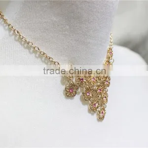 Gold Tiny Flowers W/Rose Diamond Jump-Ring Connected Necklace Simple Chain Gold Necklace2016 Fashion Style Wholesale thumbnail-4