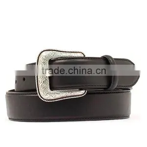 100% Genuine Leather Silver-tone Buckle Men's Black Smooth Leather Belt thumbnail-1