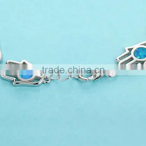 925 Sterling Silver Blue Opal Hamsa Hand Shape Bracelet SBI160W thumbnail-6