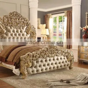 Wooden Hand Carved European Style Fancy Classical Canopy Bedroom Furniture/King Bed For Luxury Villa(MOQ=1 SET) thumbnail-1