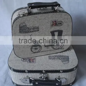 Decorative Wooden Box Suitcase With Linen Printing Covered thumbnail-1