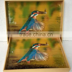 High Quality Best Selling Acrylic Bird Lacquered Serving Square Tray From Vietnam thumbnail-1