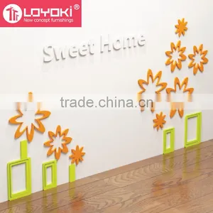 Wall Stickers DIY Wood 3D Flower Shape Home Decal Living Room Murals Wall Wood Furniture Sticker Decor thumbnail-1