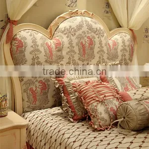 European Style Antique Ivory Color and Pink Hand Drawing Children Wooden Carved Girl Princess Bed With Canopy - BF07-70357 thumbnail-3