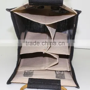 Four Bottle Juco Wine Bag With Wooden Cane Handle thumbnail-3