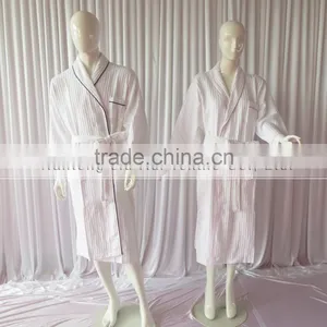Tow Colors Hotels Unisex White Thick Absorbent Soft Cotton Robe Winter Long Sleeve Bathrobes Women Warm Stripe Waffle Bathrobes thumbnail-1