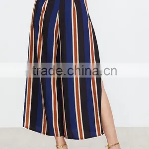 Vertical Striped Slit Side Wide Leg With Belt Fashion Pants for Women thumbnail-2