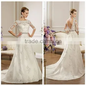 Vintage Backless Lace Three Quarter Sleeve Wedding Dress thumbnail-1