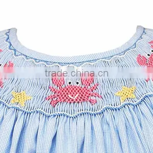 FallWinter Children Cotton Frocks Designs Blue Plaid Red Crabs Embroidered Flower Newborn Baby Girls Birthday Party Dresses thumbnail-2