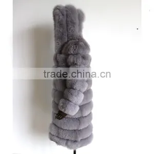 Myfur Wholesale Retail Ladies Fashion Whole Hide Real Natural Color Fox Fur Long Coat With Fur Hooded thumbnail-3