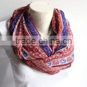 Boho Scarf, Tribal Infinity Scarf, Ethnic Scarf,Blue and Red Infinity Scarf, Women Accessories, Gift for Her thumbnail-3