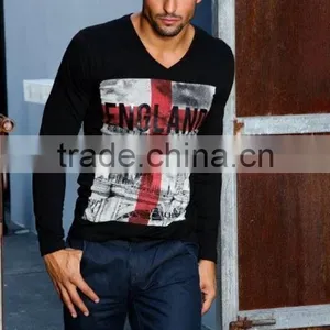 Printing T-shirt Mens Fashion Design China Black V-neck thumbnail-1