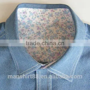 Short Sleeve Contrast Color Floral Denim Shirts thumbnail-1