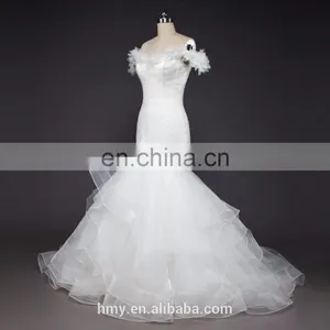 Wihte Sleeveless Off-Shoulder Ruffled Trumpet Wedding Dress thumbnail-2