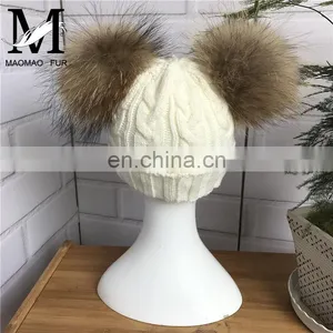 Kids Knitted Hats With Double Fur Balls Baby Cute Winter Warm Beanies Hats Baby Knitted Hat thumbnail-4