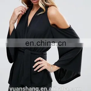 Wholesale Hot Sale off Shoulder Summer Fashion Black Lady Blouse thumbnail-3