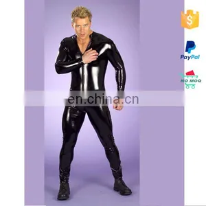 Hot Sexy Black Wet Look Leather Catsuit For Men thumbnail-1