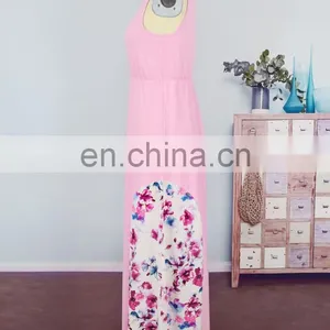 2019 New Women Pink Floral Long Summer Dress Mother Daughter Matching (this Link for WOMAN) thumbnail-4