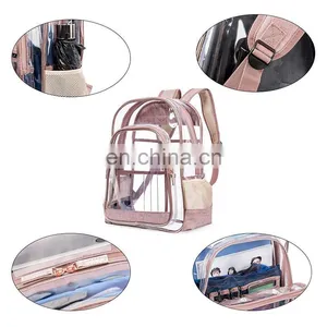 2019 Fashion Lady Girl Large Capacity Pink Clear Transparent PVC Backpack School Bag Rucksack thumbnail-7