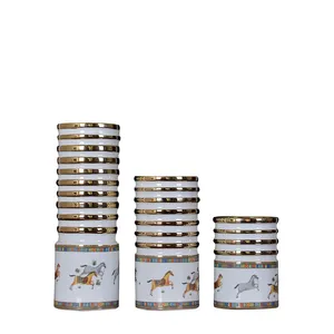 European Retro Creative Hand Made Gild Cylinder Horse Ceramic Vase For Outdoor Indoor Decor thumbnail-5